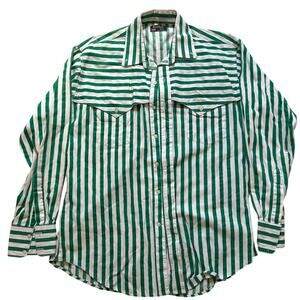 Vintage-Inspired Green & White Striped Button-Down Shirt